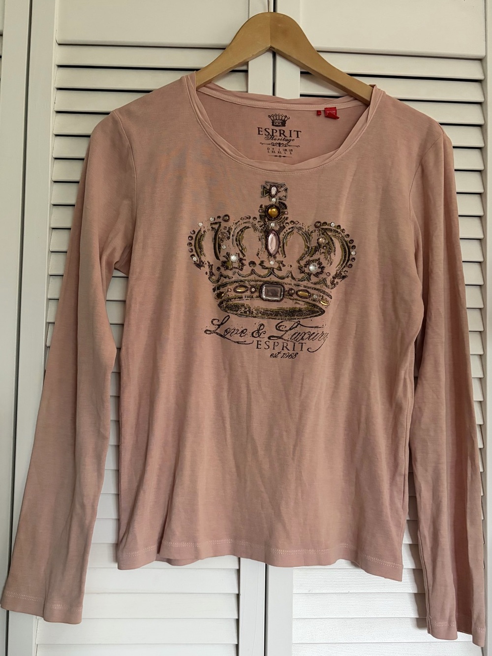 Esprit Embellished Crown Long Sleeve Tee in Nude tone